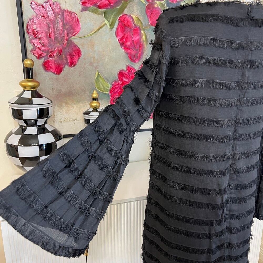 Donna Degnan Women's Fringe Detail Bell Sleeve Shift Dress Black Size 4 - Picture 5 of 7